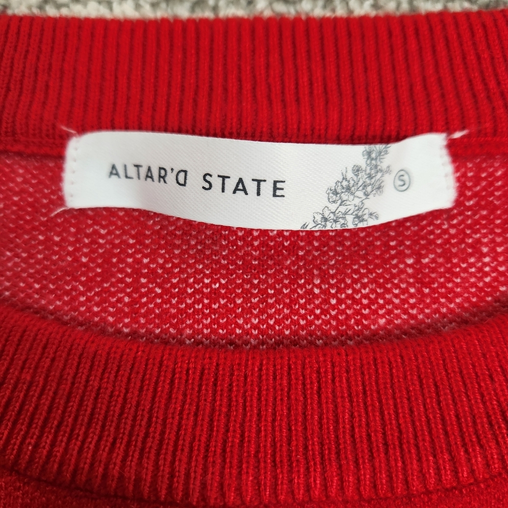 Altar'd State Red & Pink Heart Stripe Crewneck Sweater - Picture 5 of 9
